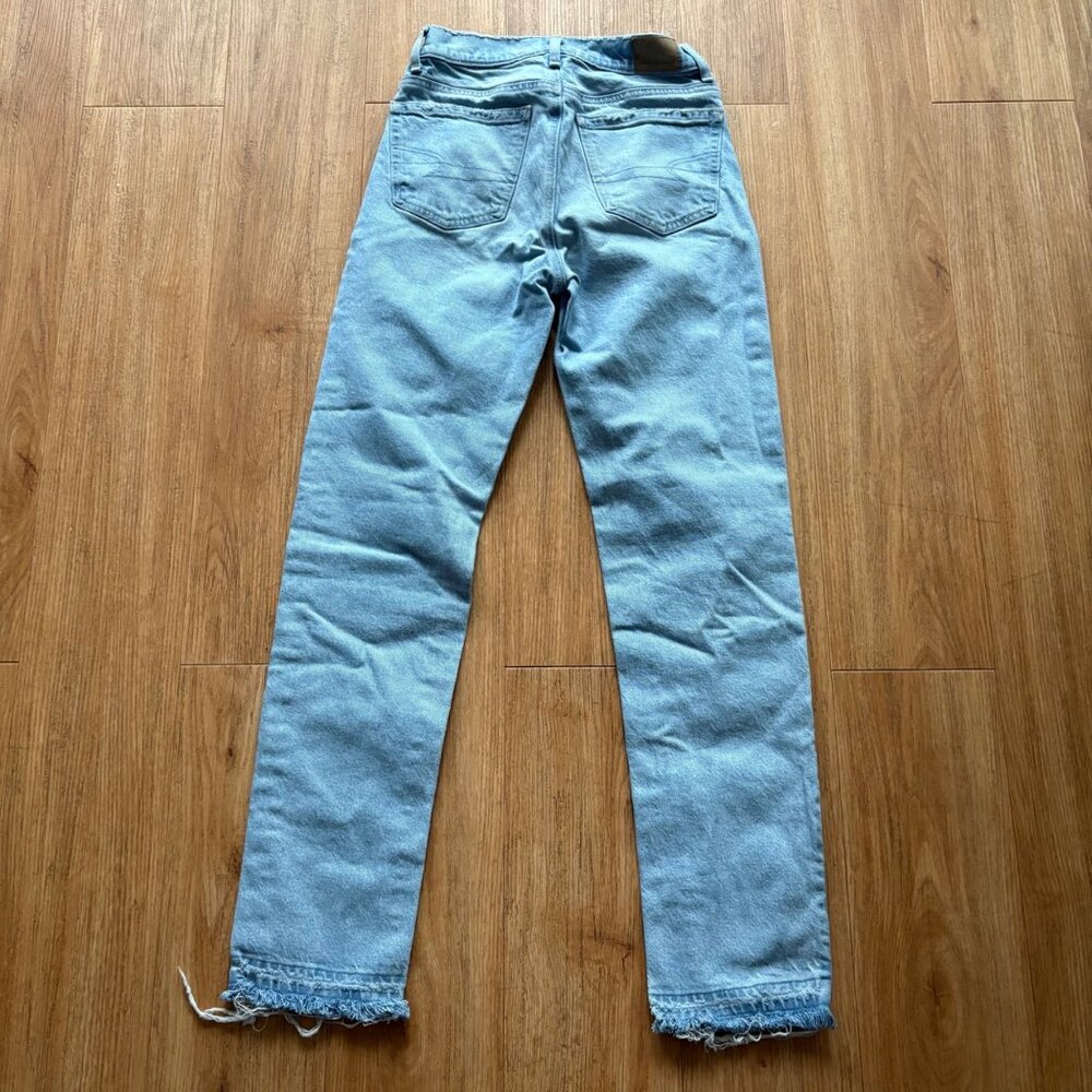American Eagle Super High Rise Straight Leg Denim Jeans Blue Women’s Size 000 - Picture 3 of 11